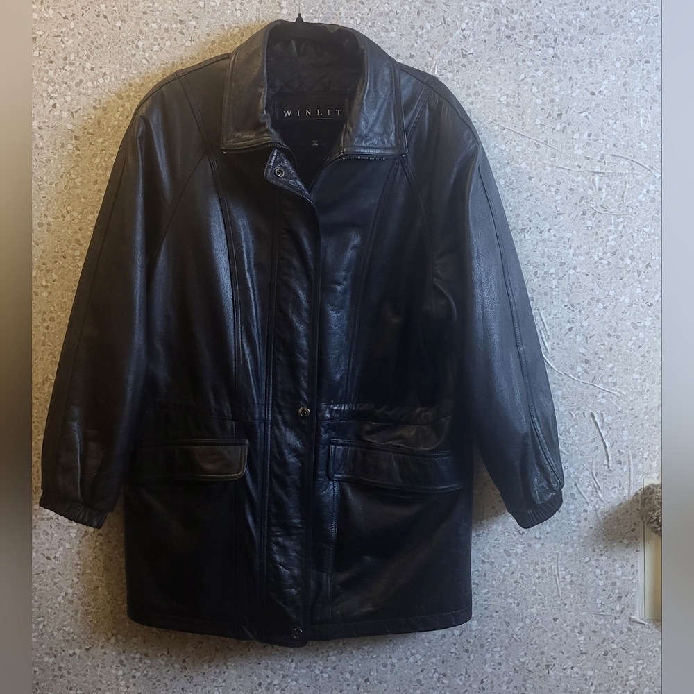 Vintage Winlit Leather Jacket Mens, Parka Jacket, Black Leather, Size M‎ - Picture 9 of 10